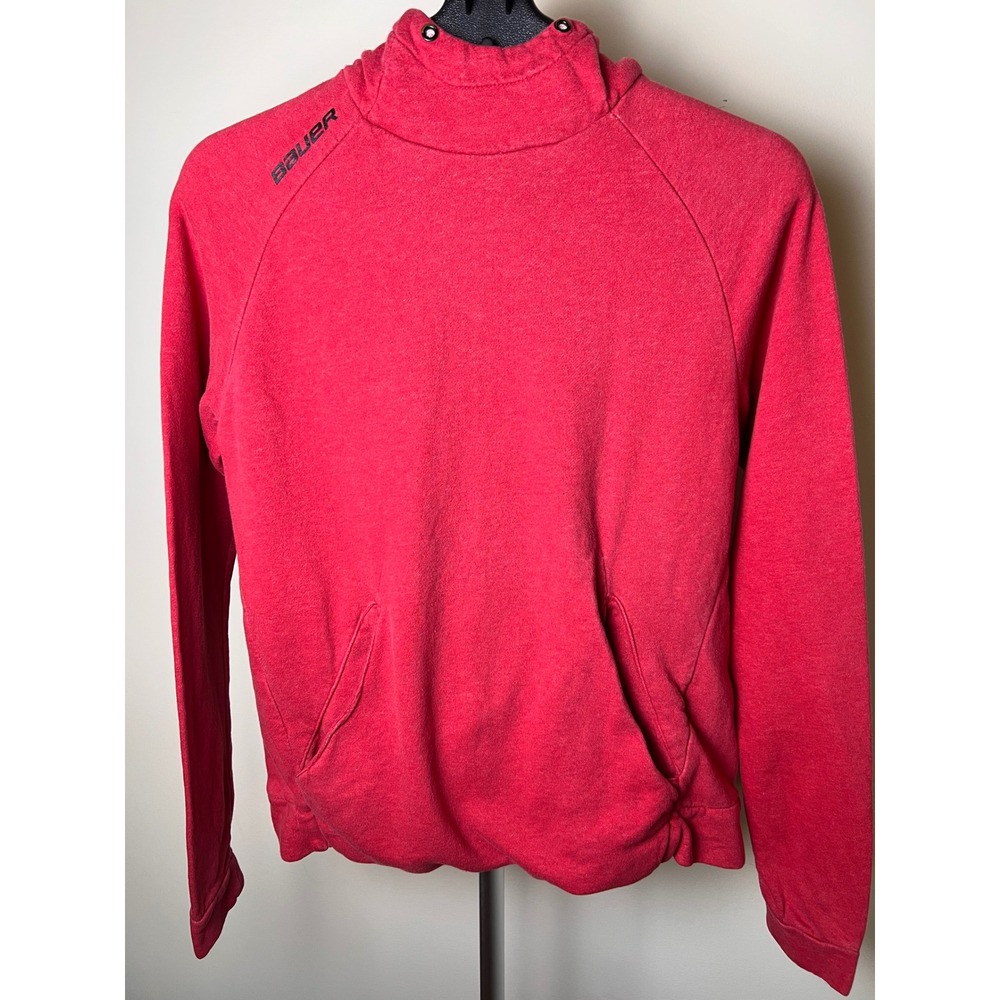 Bauer Hockey Hoodie Women Small Red Raglan Scuba Neck Pullover Sporty
